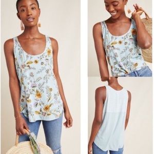 ANTHROPOLOGIE Mixed Media Tank in Sky/Blue floral